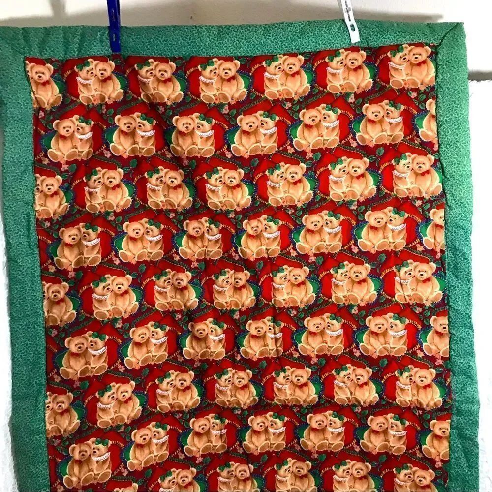Vtg Christmas Teddy Bears Throw Blanket